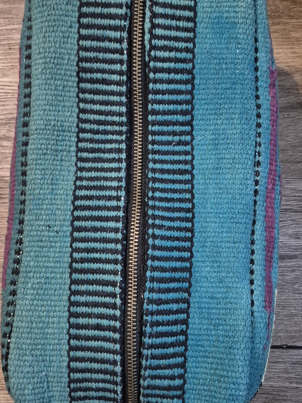 Turquoise Striped Woven Travel Pouch with Zipper